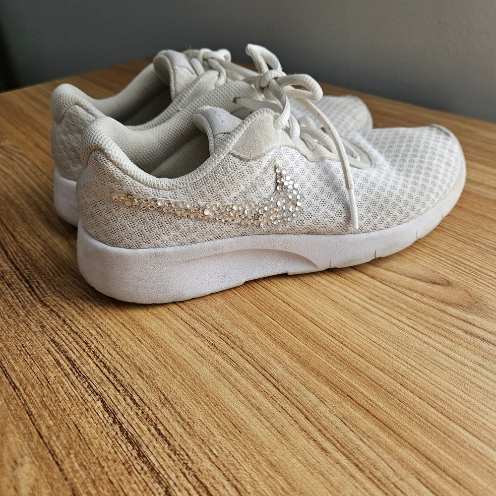 Nike Women's White Sneakers with Rhinestone Swoosh